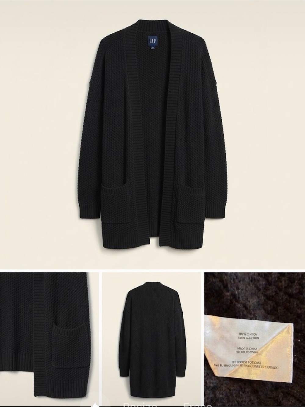 GAP Black Open-Front Chunky Knit Cardigan with Pockets